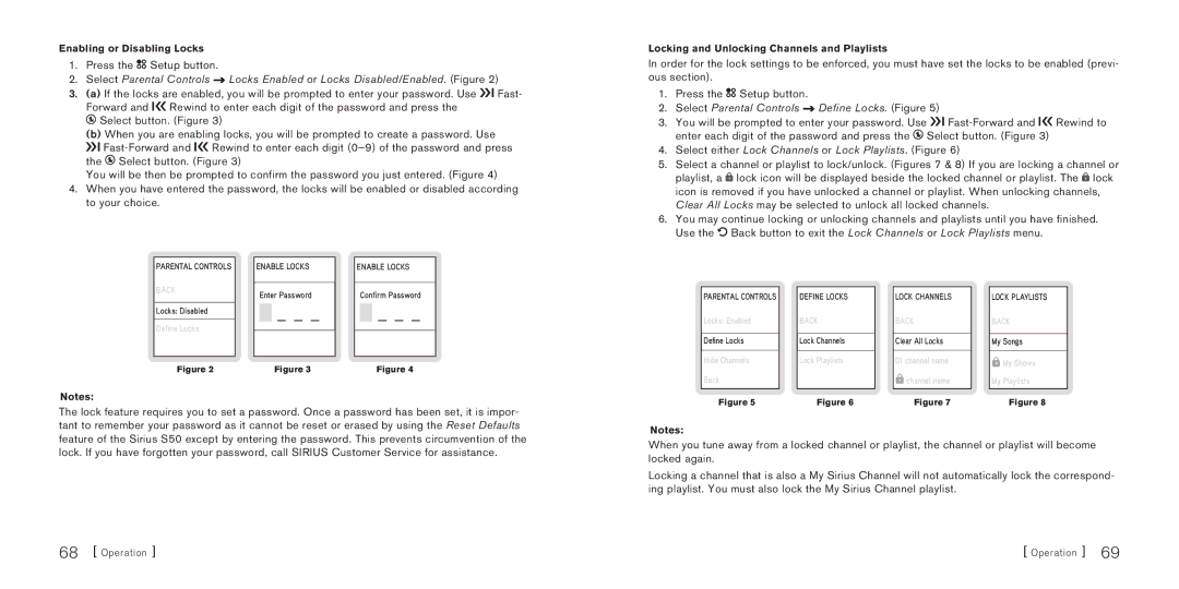 Sirius Satellite Radio Sirius-S50 manual Select Parental Controls Define Locks. Figure 
