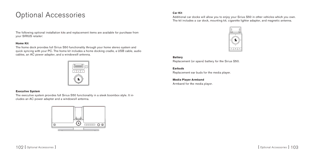 Sirius Satellite Radio Sirius-S50 manual Optional Accessories 