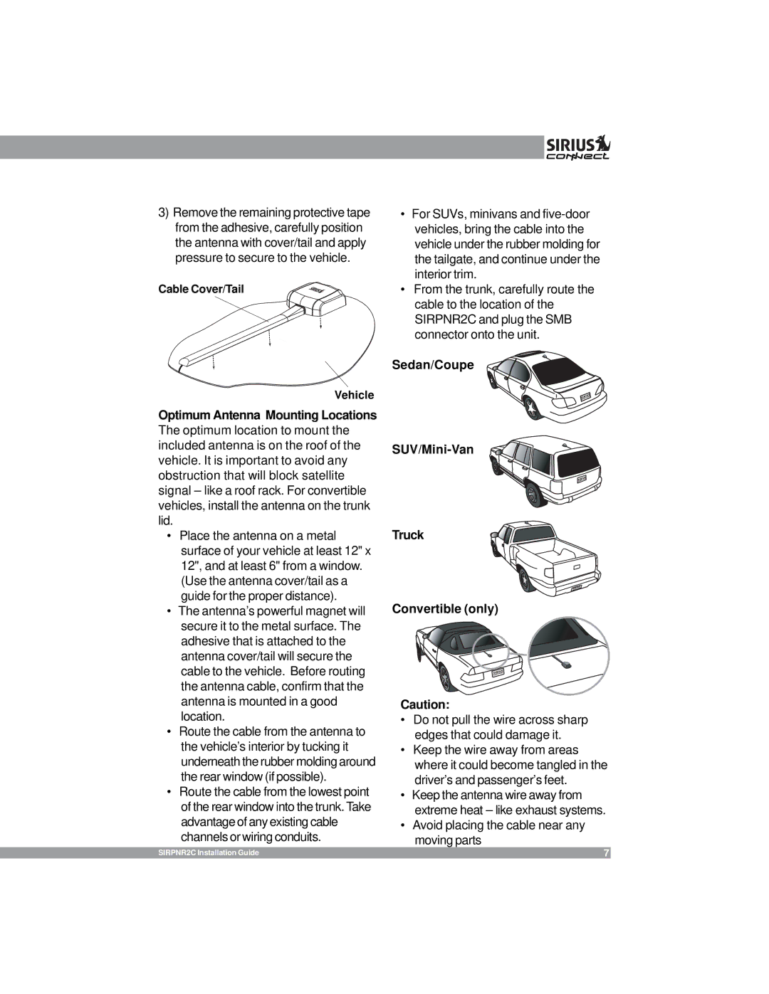 Sirius Satellite Radio SIRPNR2C manual Sedan/Coupe SUV/Mini-Van Truck Convertible only 