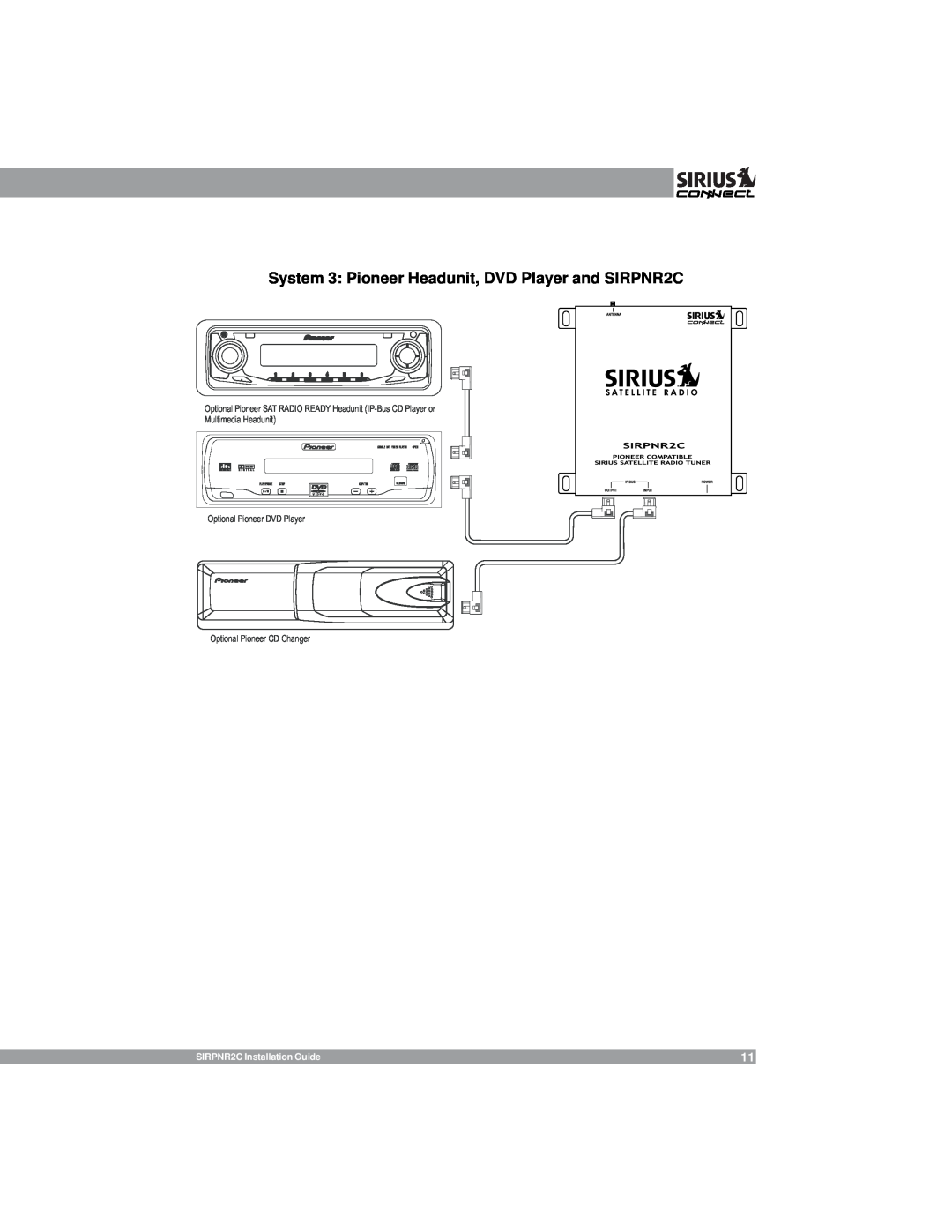 Sirius Satellite Radio SIRPNR2C manual Multimedia Headunit Optional Pioneer DVD Player, Optional Pioneer CD Changer 