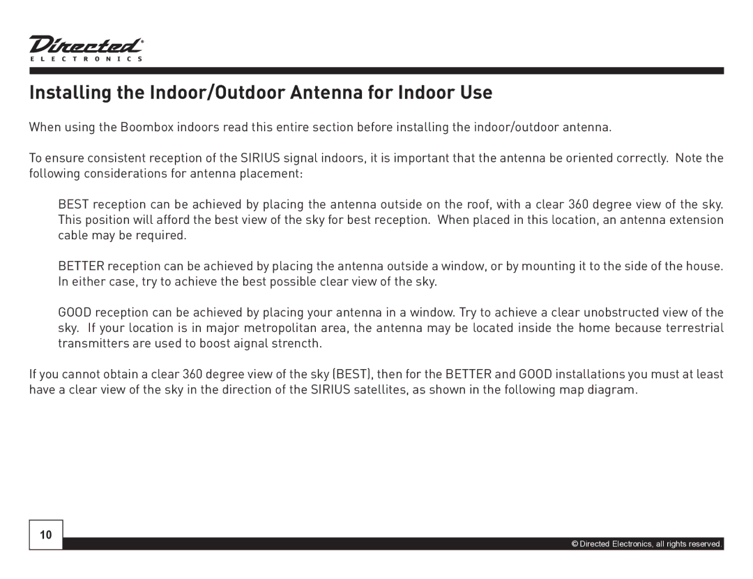 Sirius Satellite Radio SL-BB1 manual Installing the Indoor/Outdoor Antenna for Indoor Use 