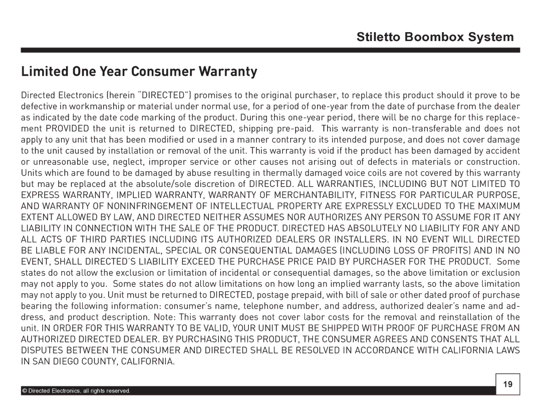 Sirius Satellite Radio SL-BB1 manual Limited One Year Consumer Warranty 