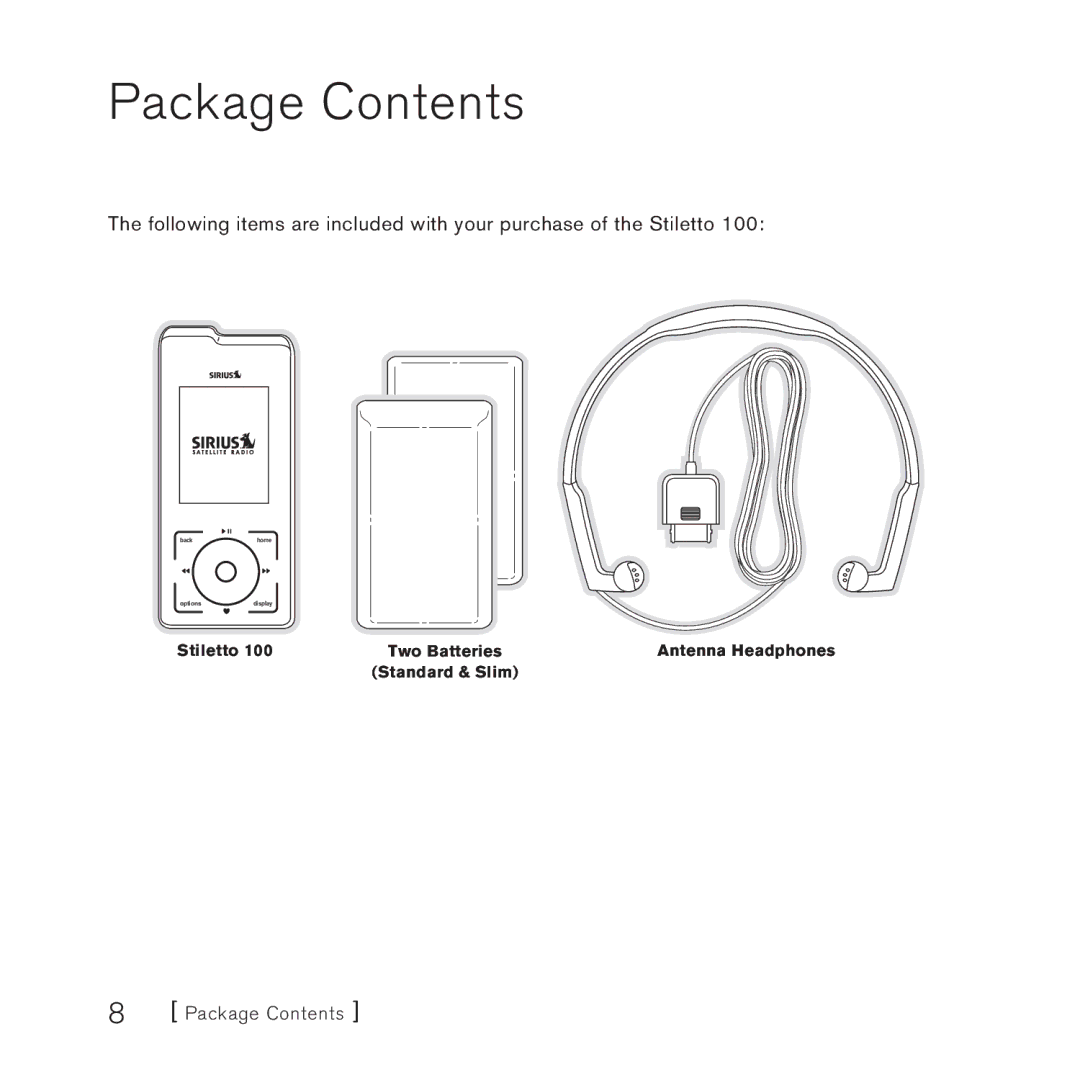 Sirius Satellite Radio SlV1 manual Package Contents 