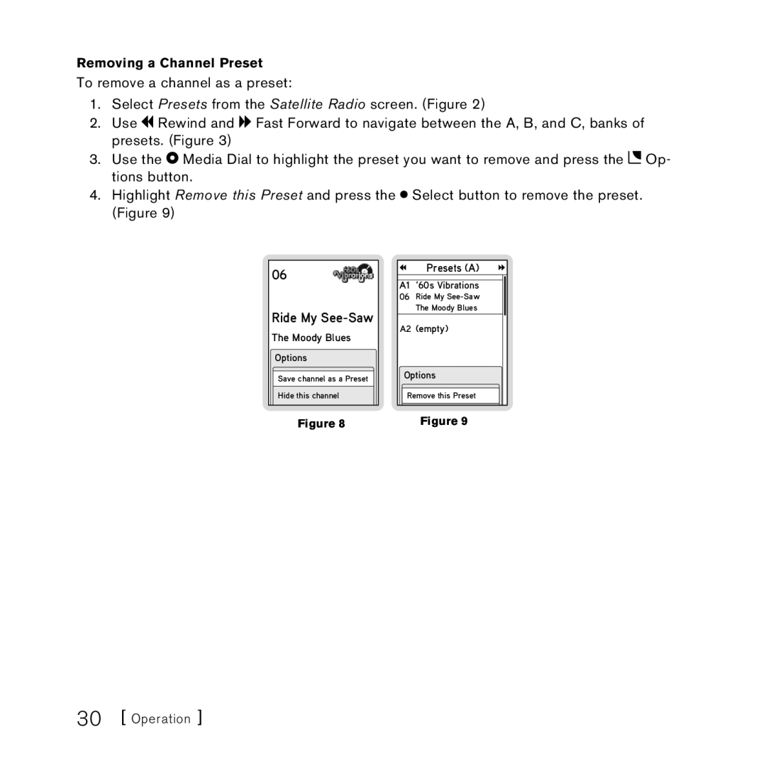 Sirius Satellite Radio SlV1 manual Ride My See-Saw, Removing a Channel Preset 