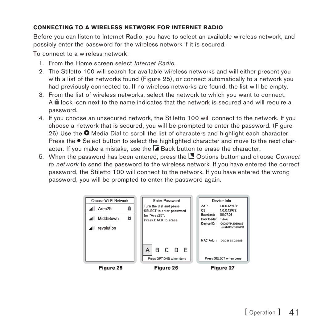 Sirius Satellite Radio SlV1 manual Connecting to a Wireless Network for Internet Radio, Area25 Middletown Revolution 