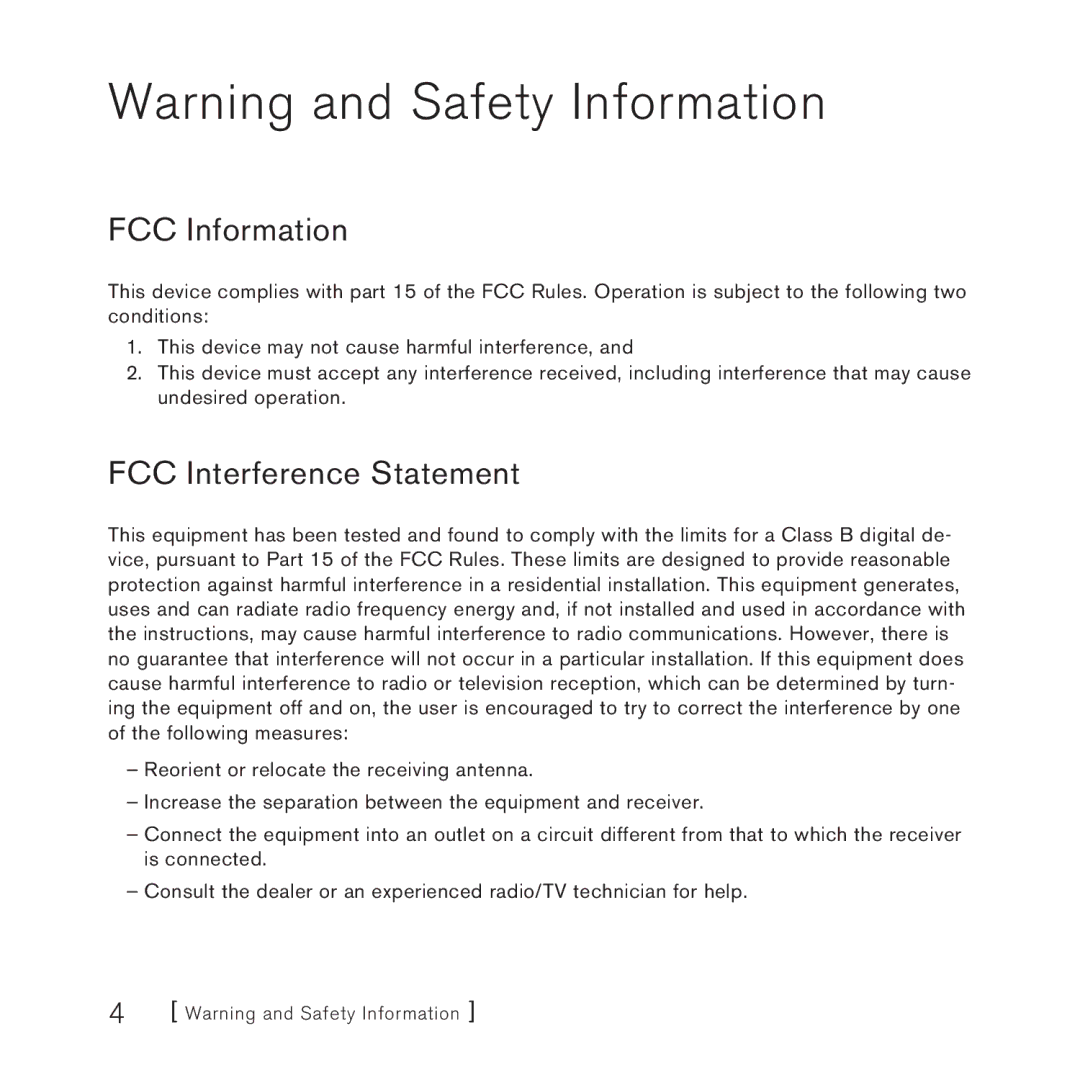 Sirius Satellite Radio SlV1 manual FCC Information, FCC Interference Statement 