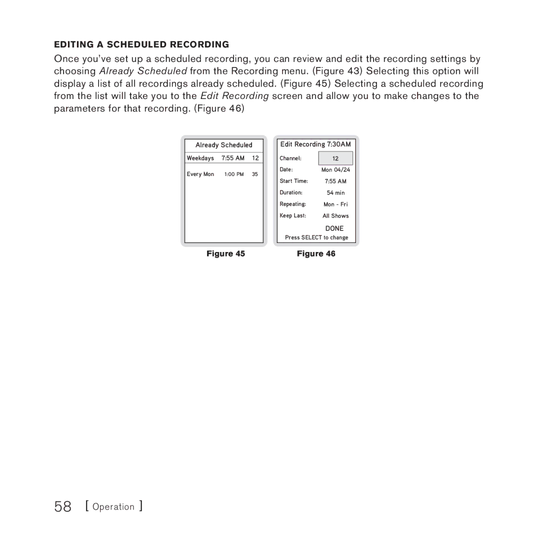 Sirius Satellite Radio SlV1 manual Editing a Scheduled Recording, Edit Recording 730AM 