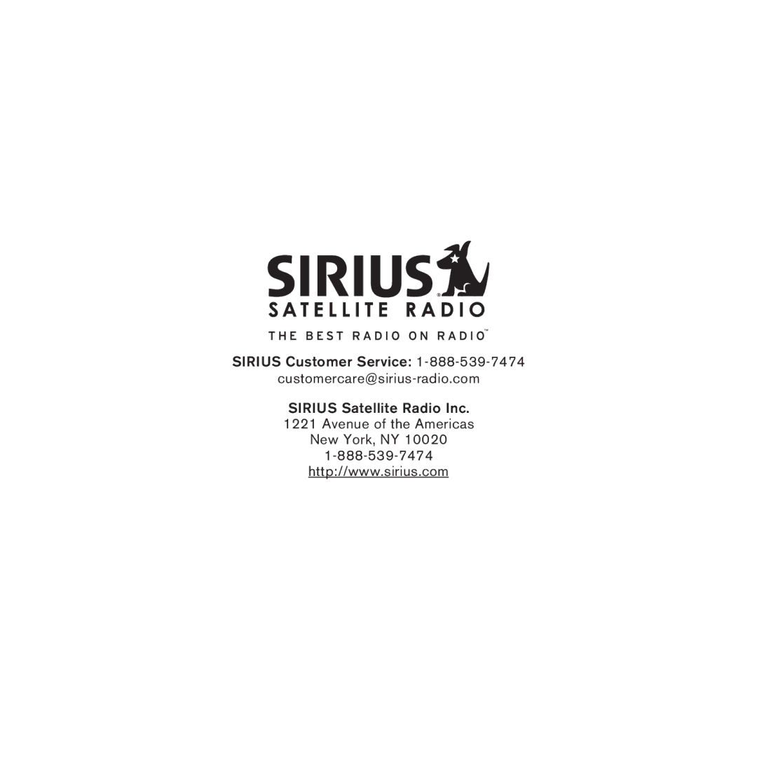 Sirius Satellite Radio SlV1 manual Sirius Customer Service Customercare@sirius-radio.com 