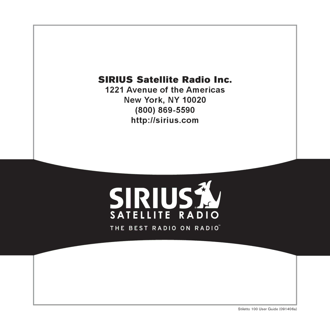 Sirius Satellite Radio SlV1 manual Sirius Satellite Radio Inc 