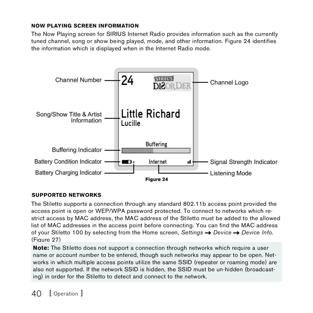Sirius Satellite Radio SlV1 manual Little Richard, Buffering, Internet, Lucille 