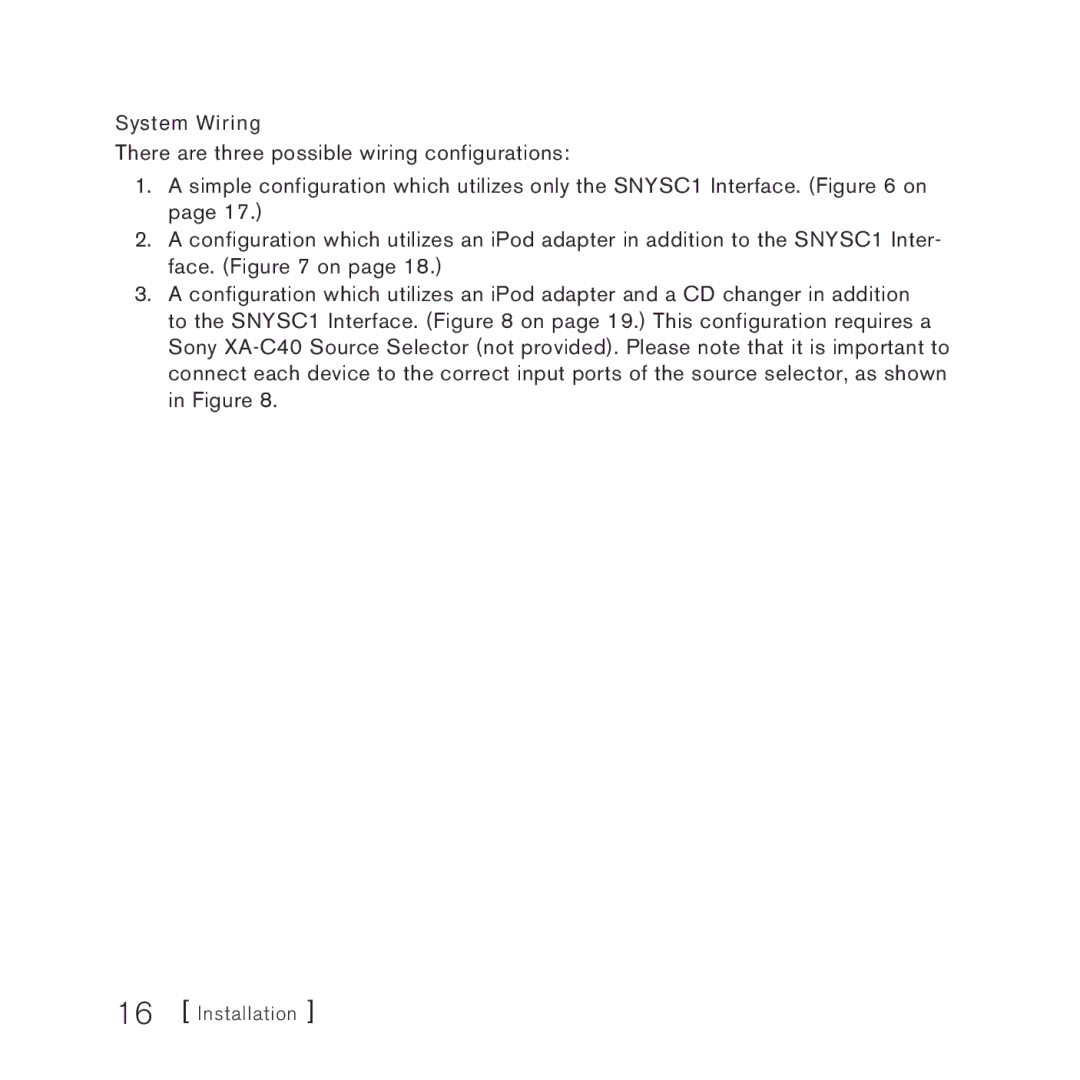 Sirius Satellite Radio SNYSC1 manual System Wiring 