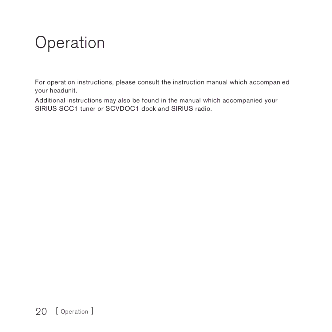 Sirius Satellite Radio SNYSC1 manual Operation 