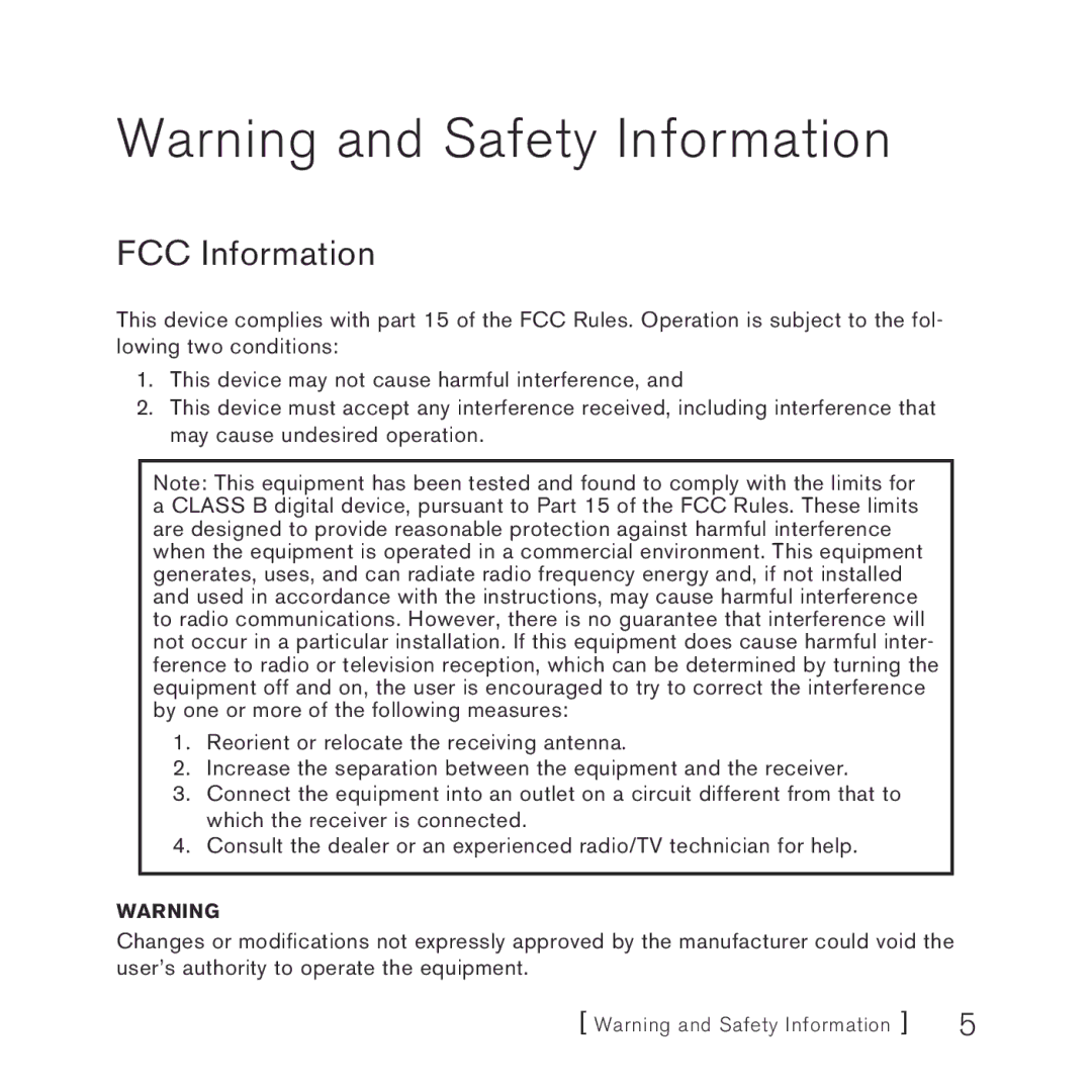 Sirius Satellite Radio SNYSC1 manual FCC Information 