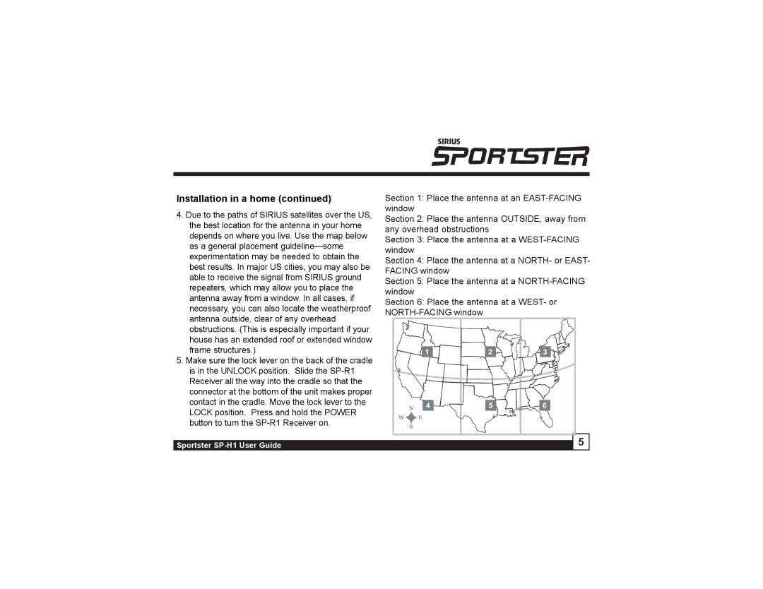 Sirius Satellite Radio SP-H1 manual Installation in a home 