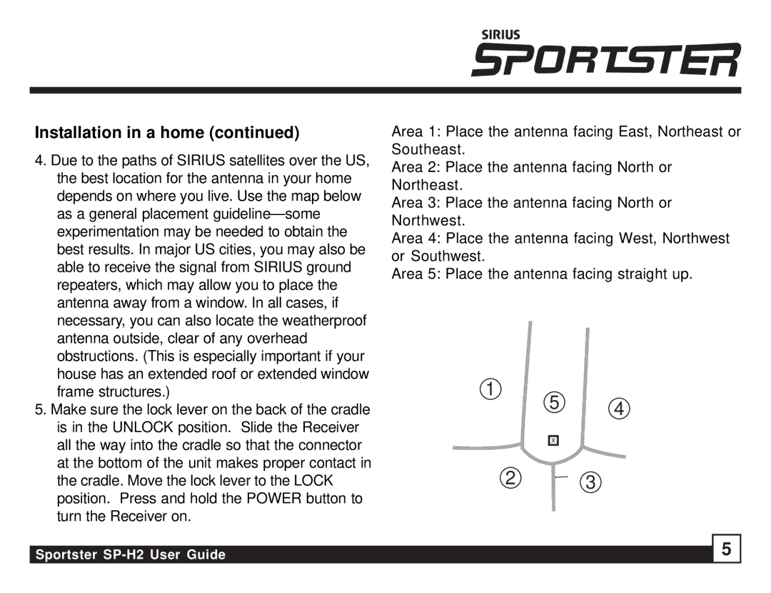 Sirius Satellite Radio SP-H2 manual Installation in a home 