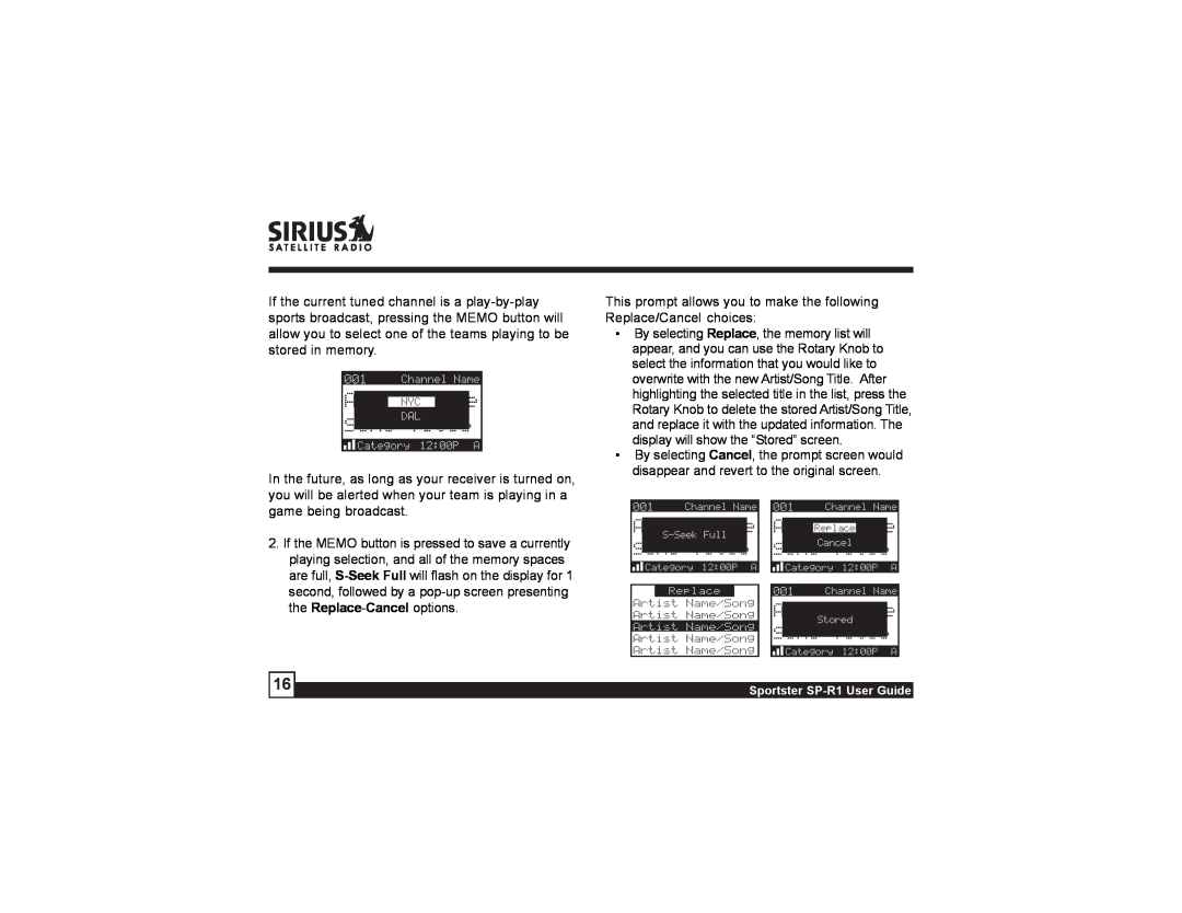 Sirius Satellite Radio SP-R1 manual 