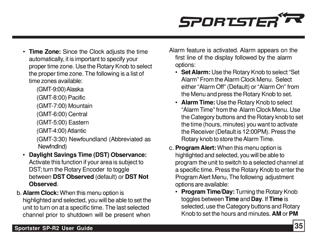 Sirius Satellite Radio manual Sportster SP-R2 User Guide 