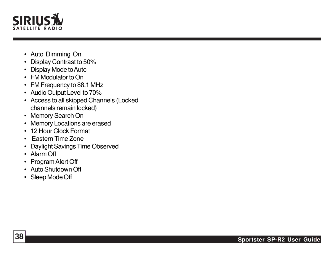 Sirius Satellite Radio manual Sportster SP-R2 User Guide 