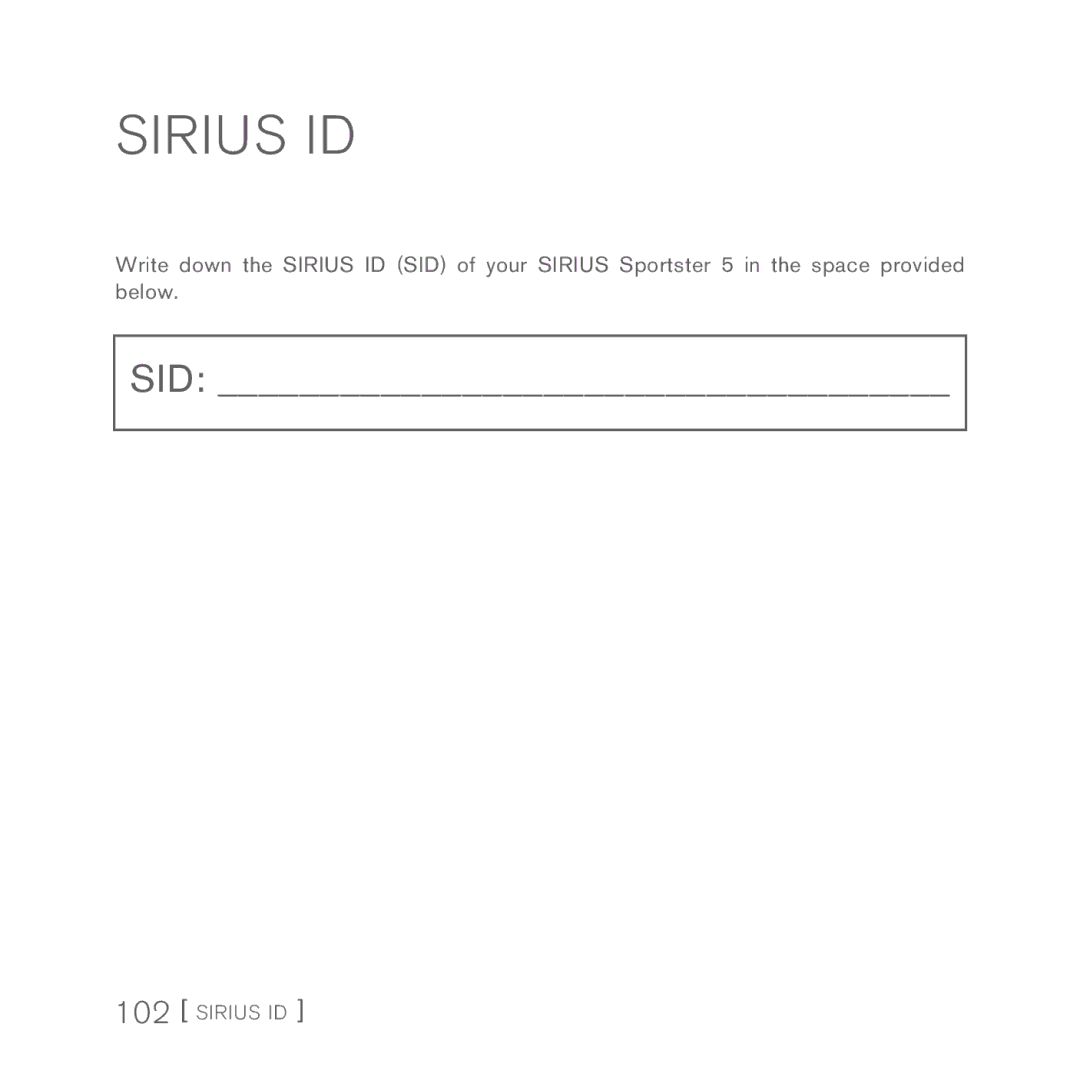 Sirius Satellite Radio Sportster 5 manual Sirius ID 