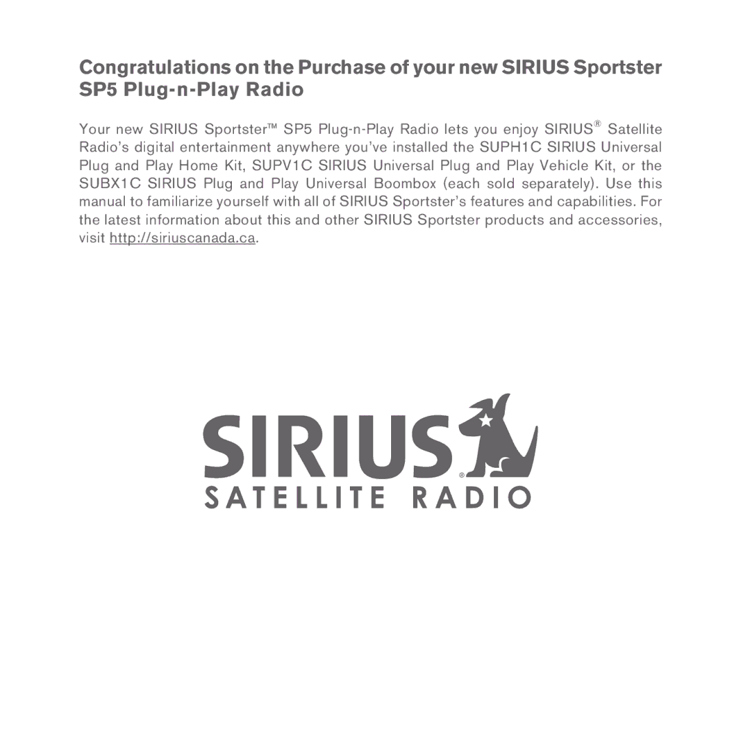 Sirius Satellite Radio Sportster 5 manual 