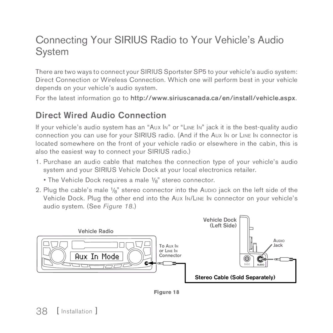 Sirius Satellite Radio Sportster 5 manual Connecting Your Sirius Radio to Your Vehicle’s Audio System 