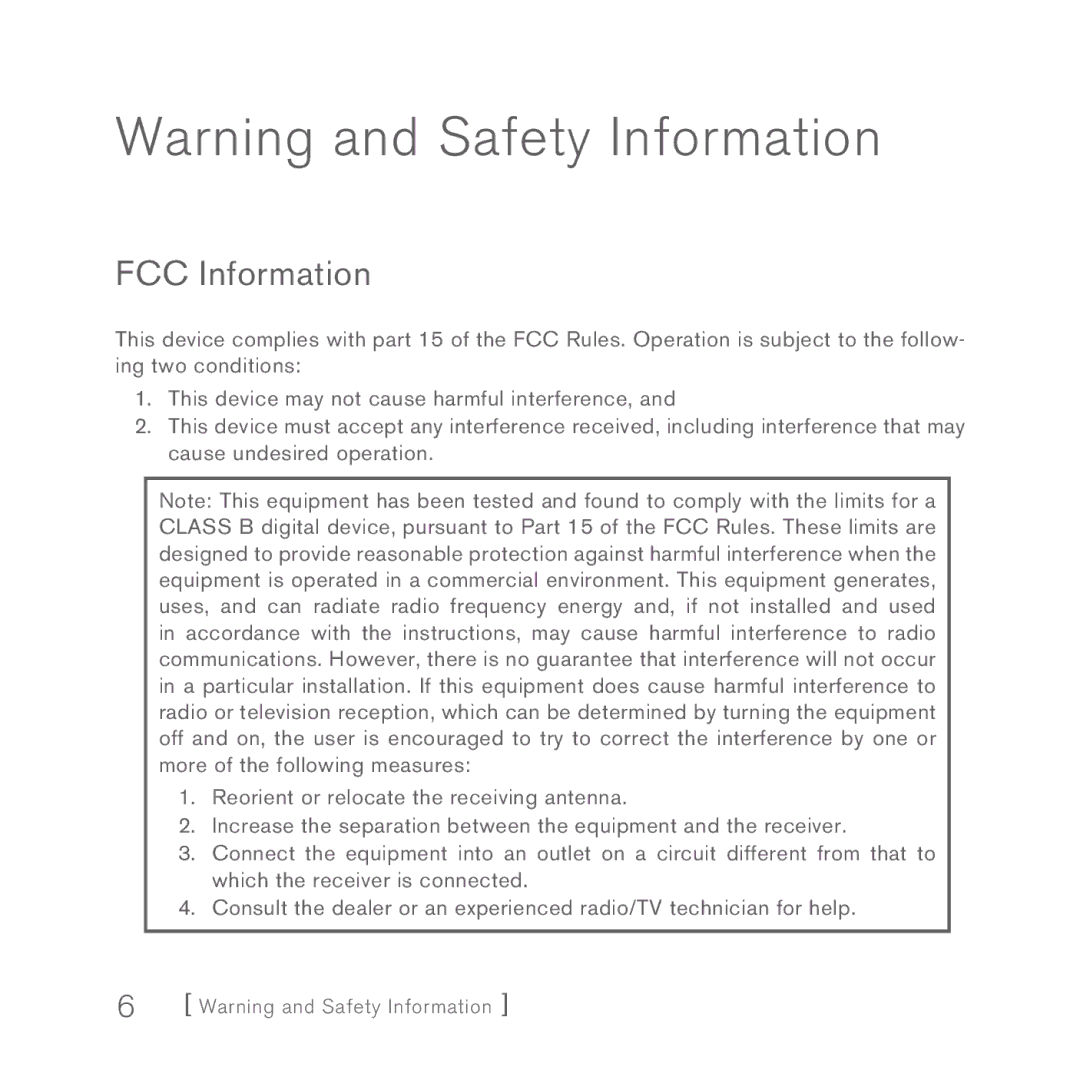 Sirius Satellite Radio Sportster 5 manual FCC Information 