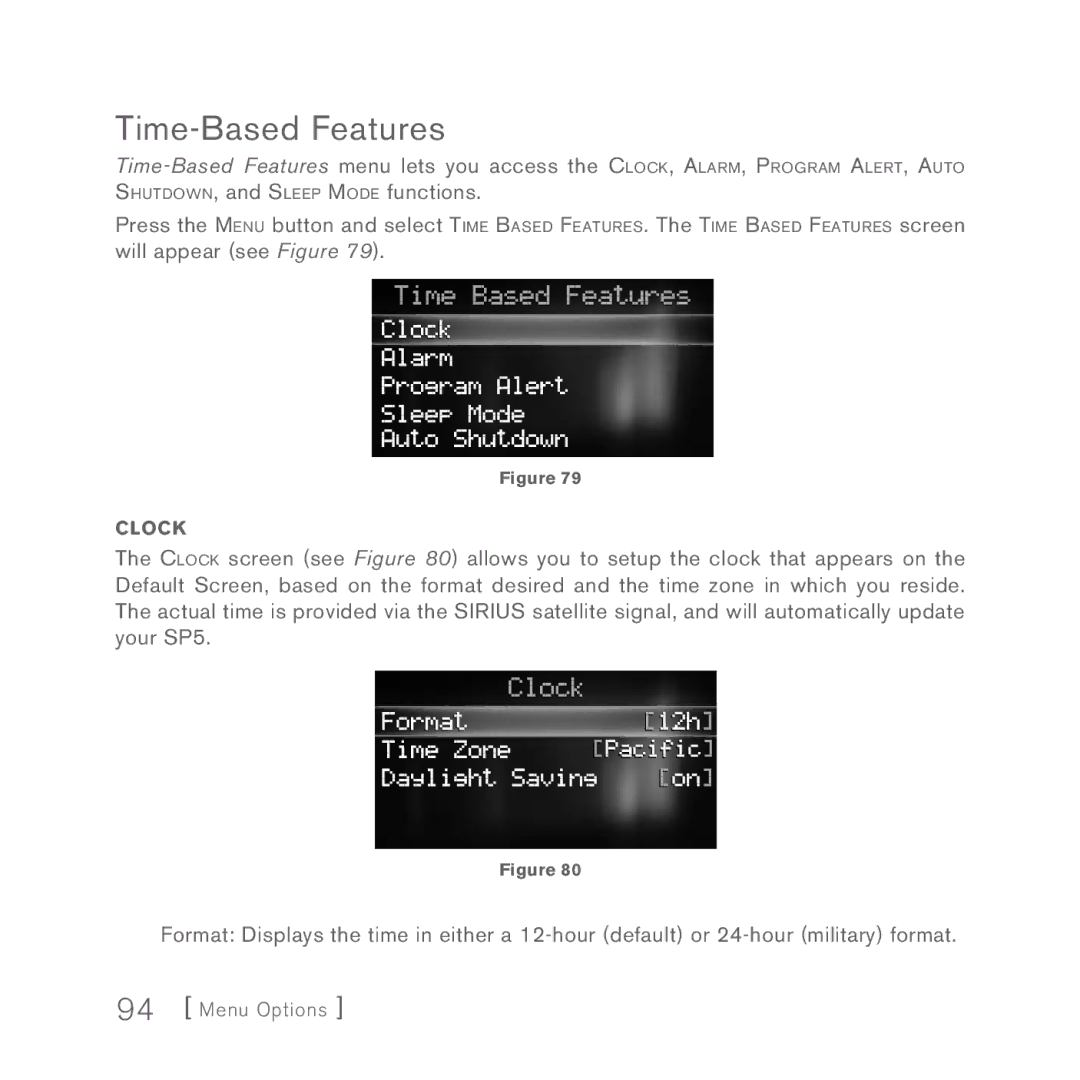 Sirius Satellite Radio Sportster 5 manual Time-Based Features 