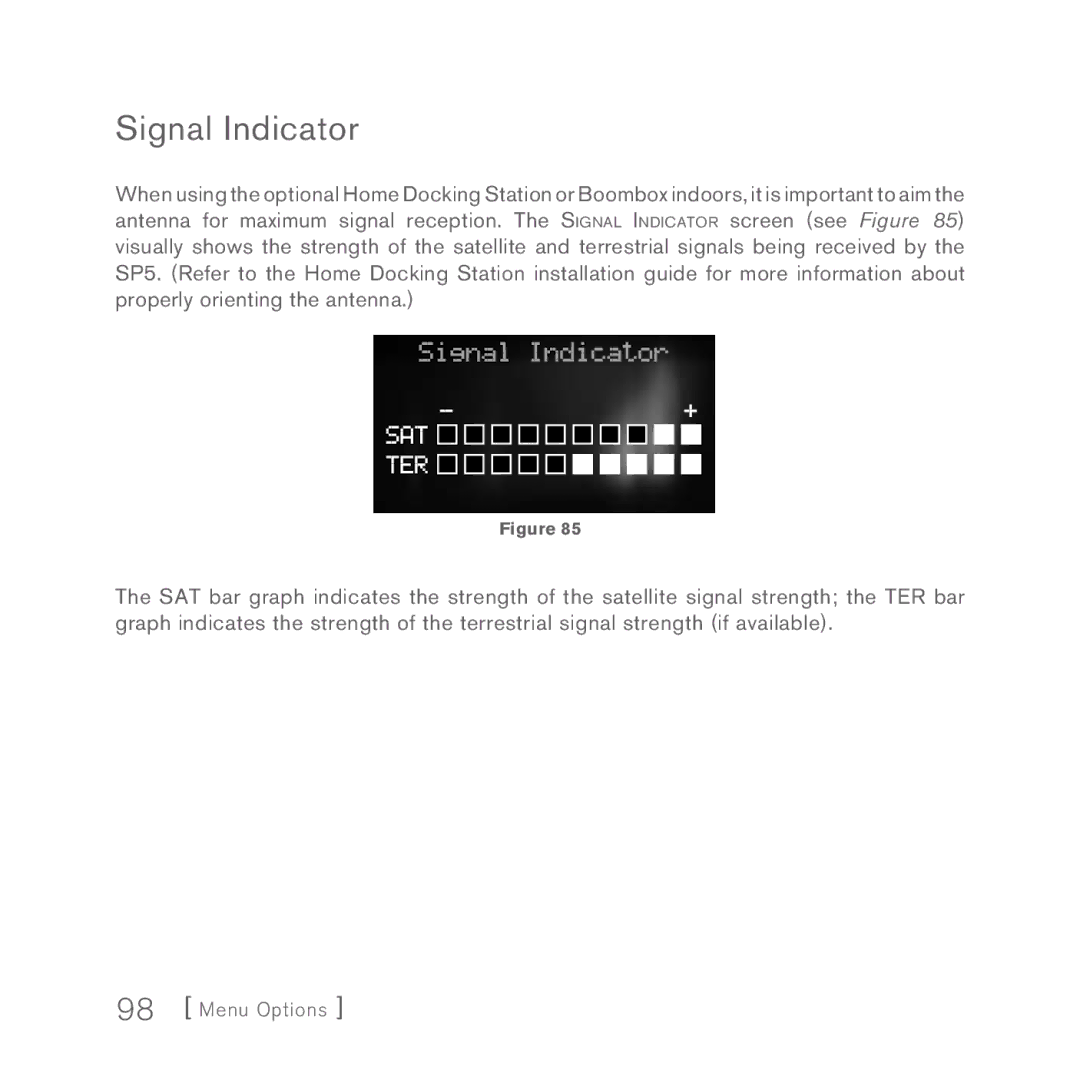 Sirius Satellite Radio Sportster 5 manual Signal Indicator 