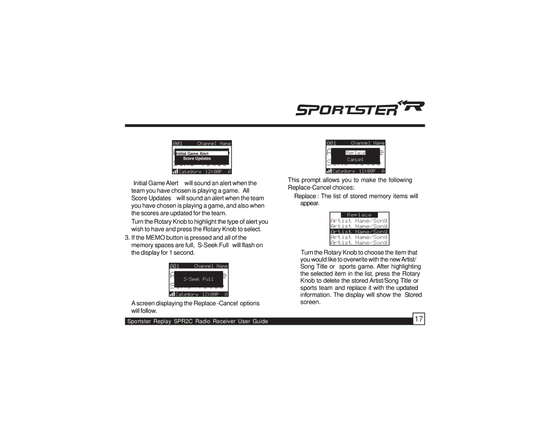 Sirius Satellite Radio SPR2C manual Score Updates 