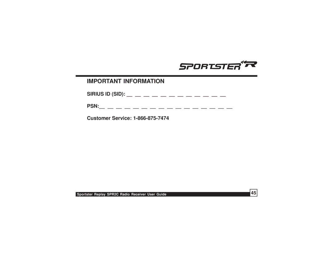 Sirius Satellite Radio SPR2C manual Important Information 