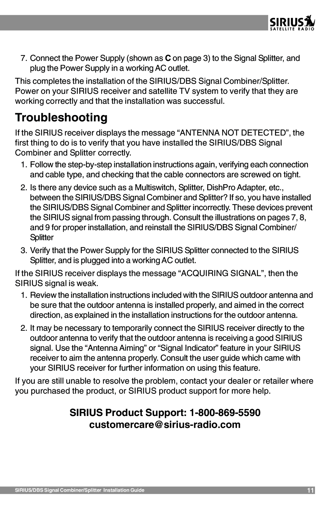 Sirius Satellite Radio SR-100C manual Troubleshooting 