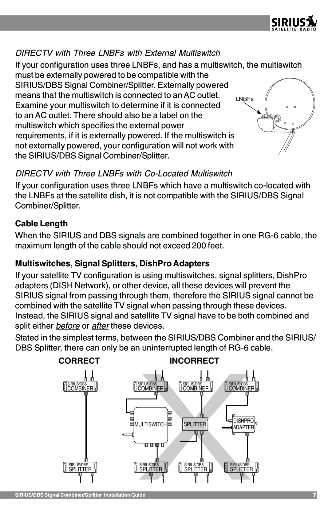 Sirius Satellite Radio SR-100C manual Directv with Three LNBFs with External Multiswitch 