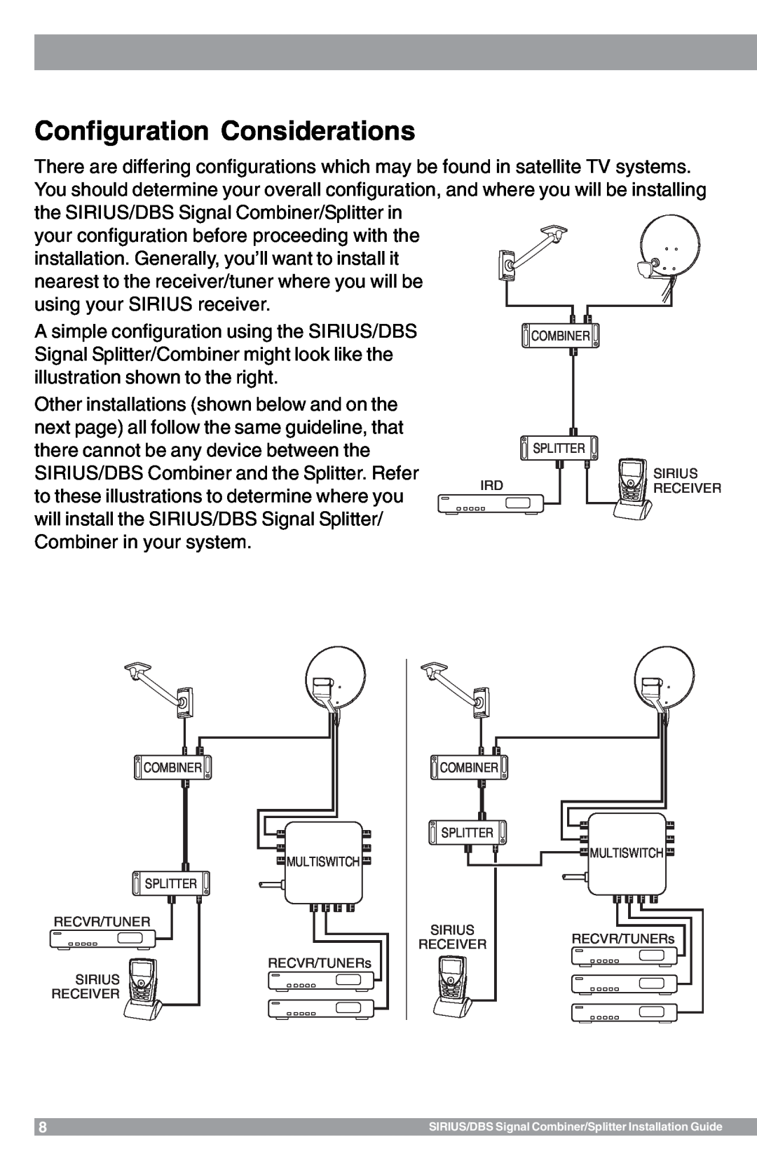 Sirius Satellite Radio SR-100C manual Configuration Considerations 