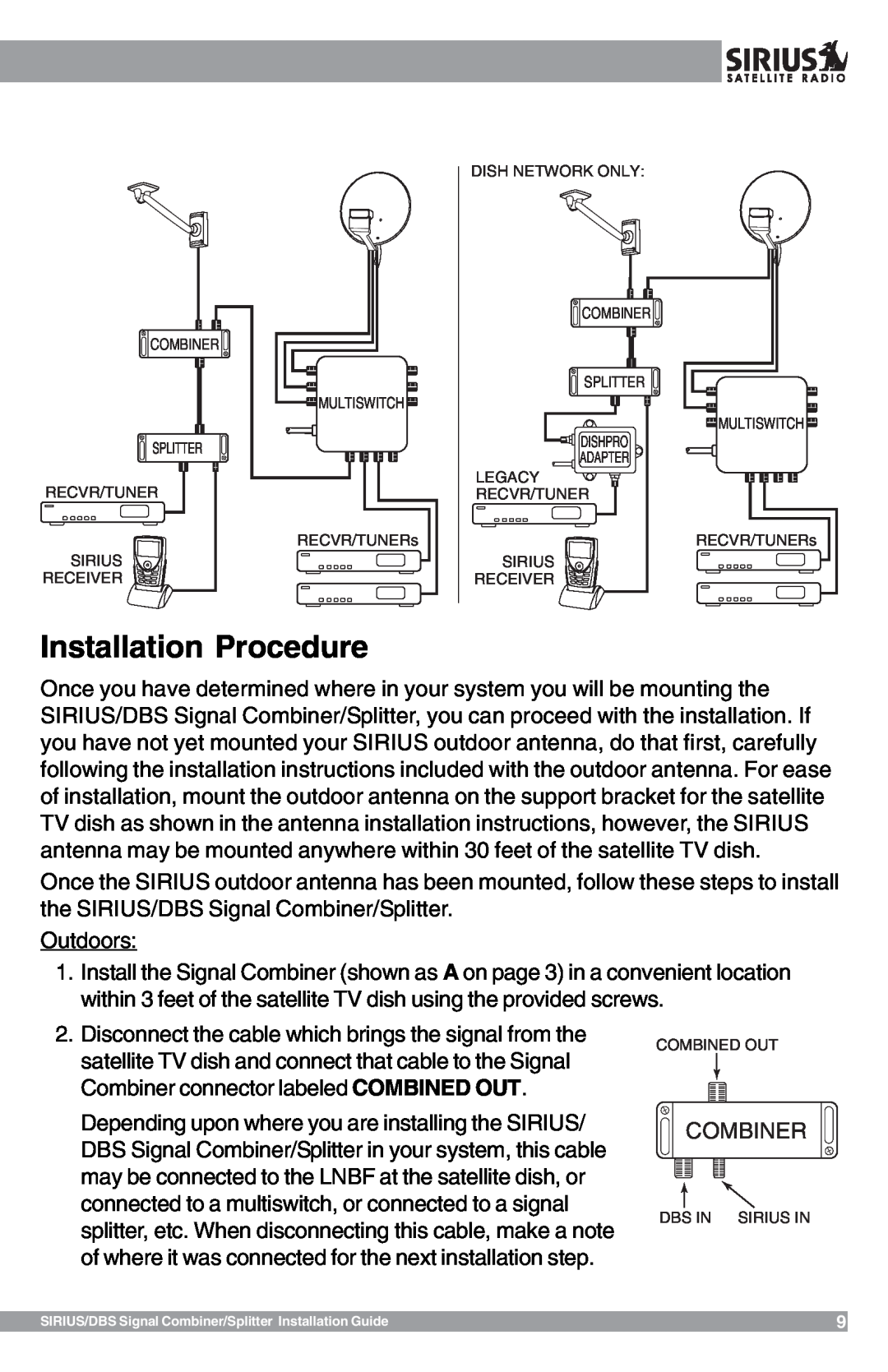 Sirius Satellite Radio SR-100C manual Installation Procedure 