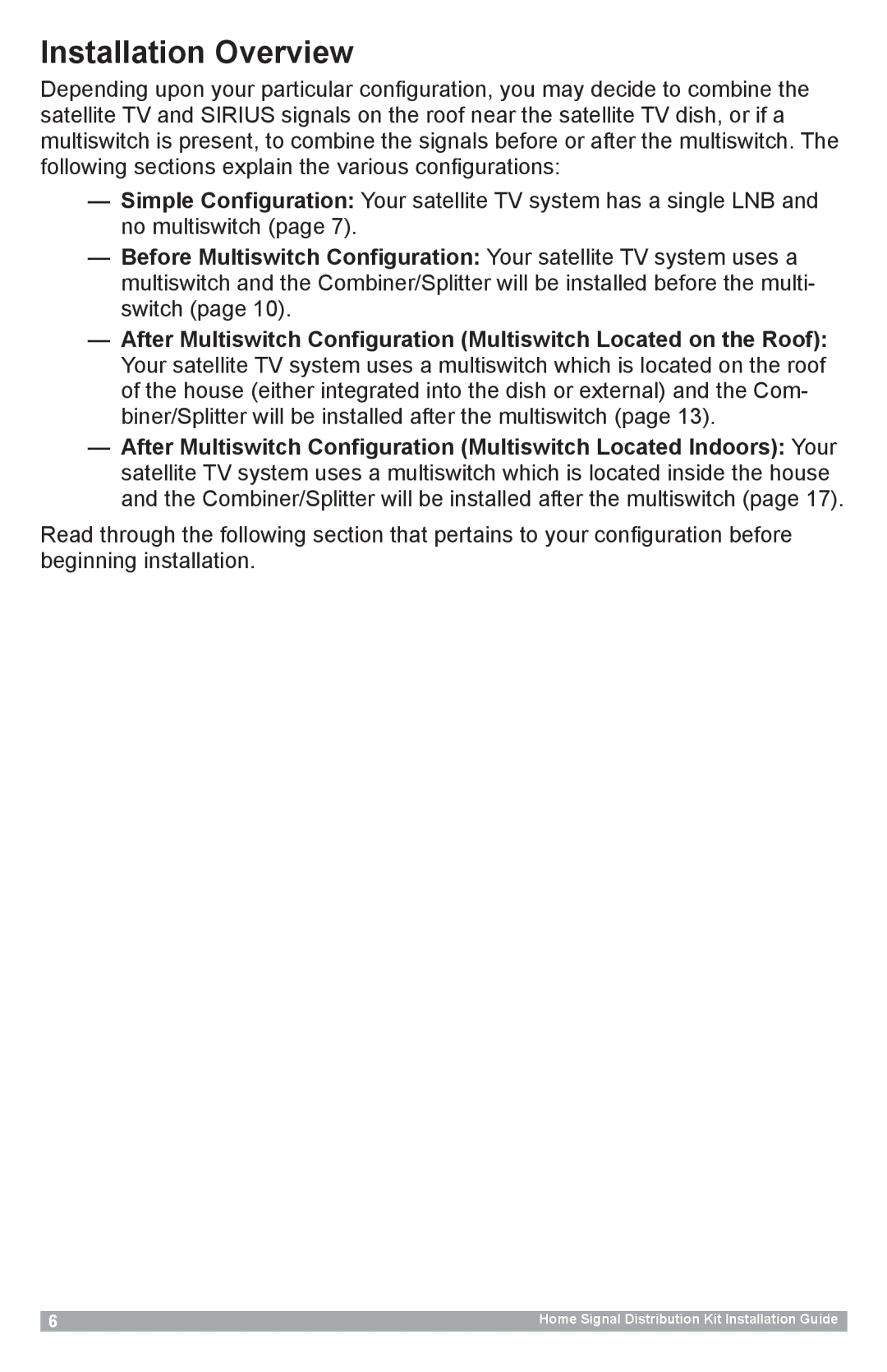 Sirius Satellite Radio SR-101C manual Installation Overview 