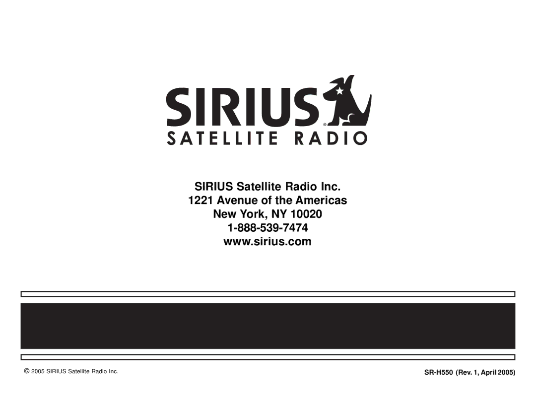 Sirius Satellite Radio manual SR-H550 Rev , April 