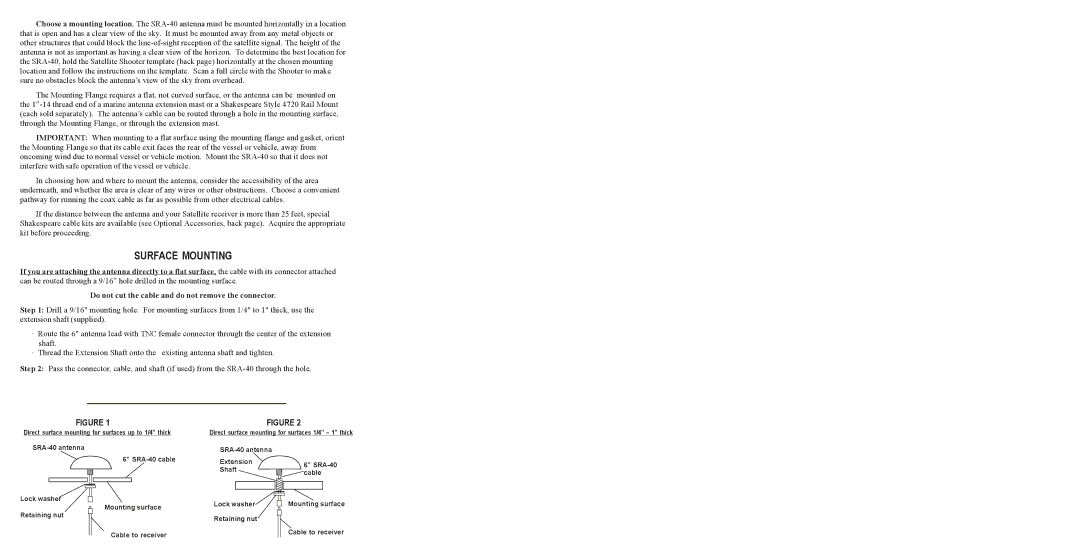 Sirius Satellite Radio SRA-40 instruction sheet Surface Mounting 