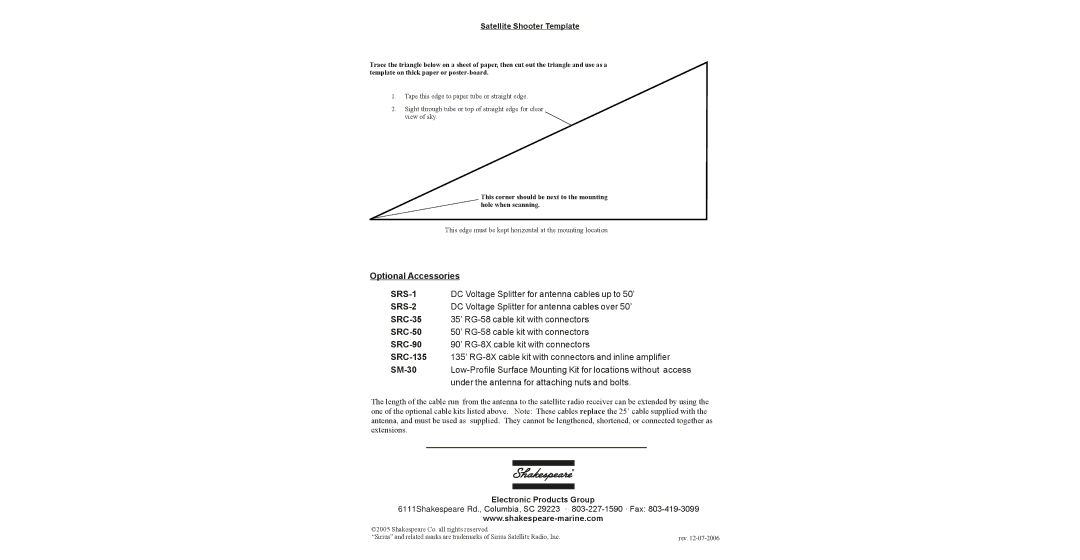 Sirius Satellite Radio SRA-40 instruction sheet Optional Accessories SRS-1 