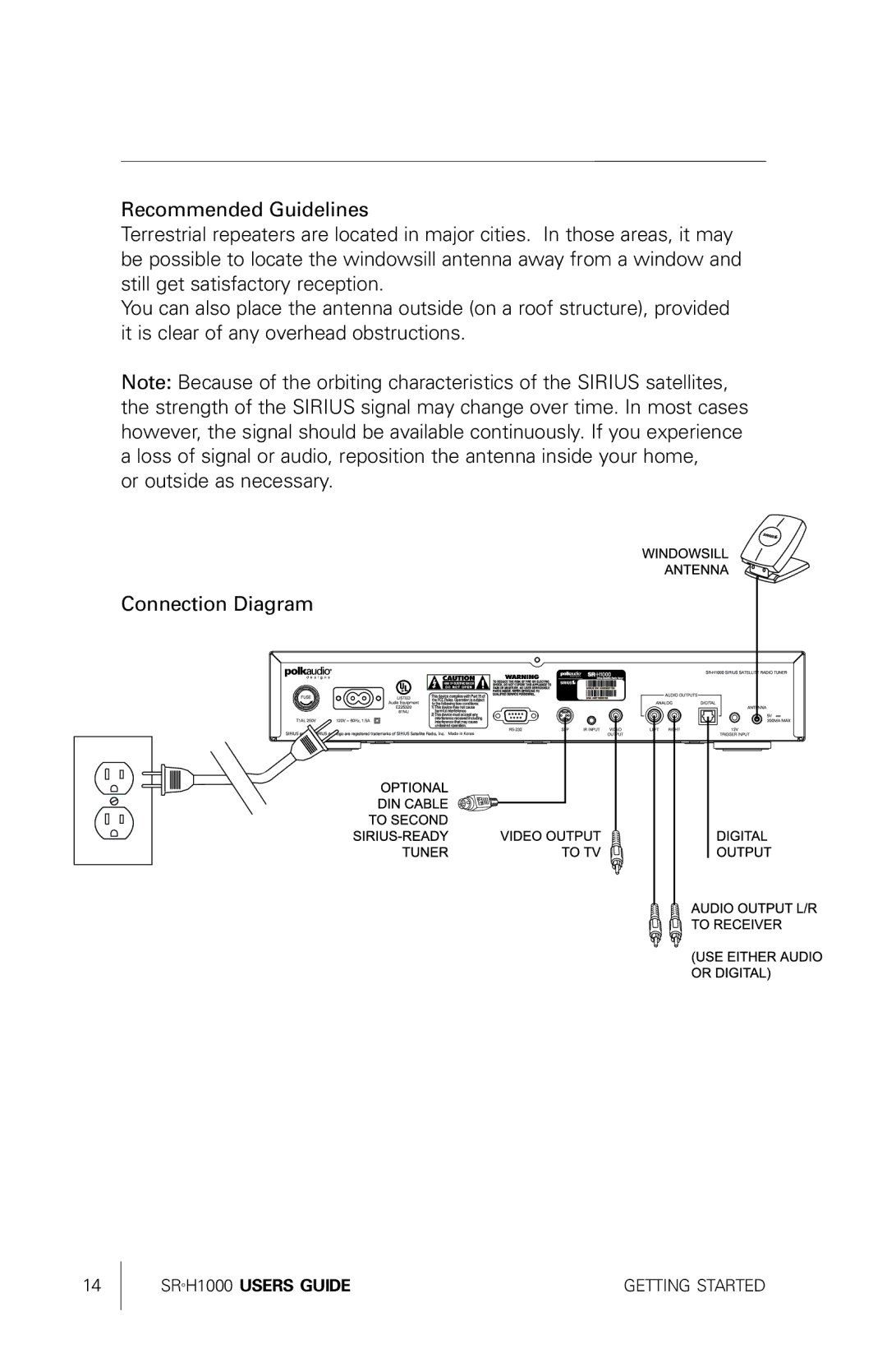 Sirius Satellite Radio SRH1000 manual Getting Started 