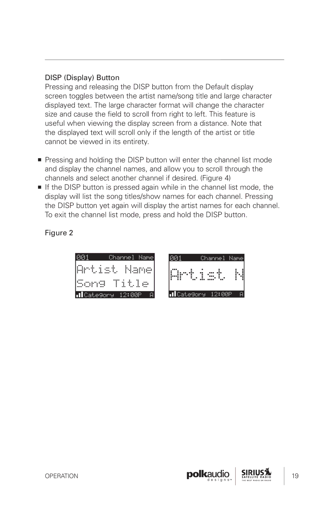 Sirius Satellite Radio SRH1000 manual Operation 