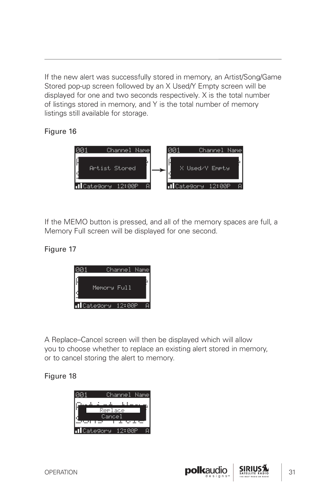 Sirius Satellite Radio SRH1000 manual Operation 