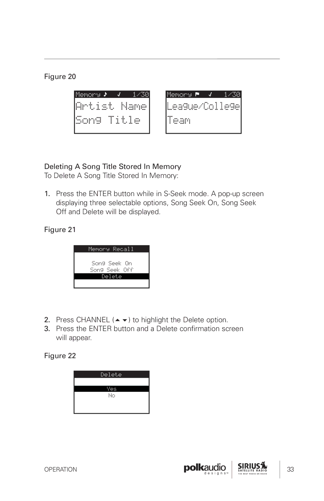 Sirius Satellite Radio SRH1000 manual Operation 