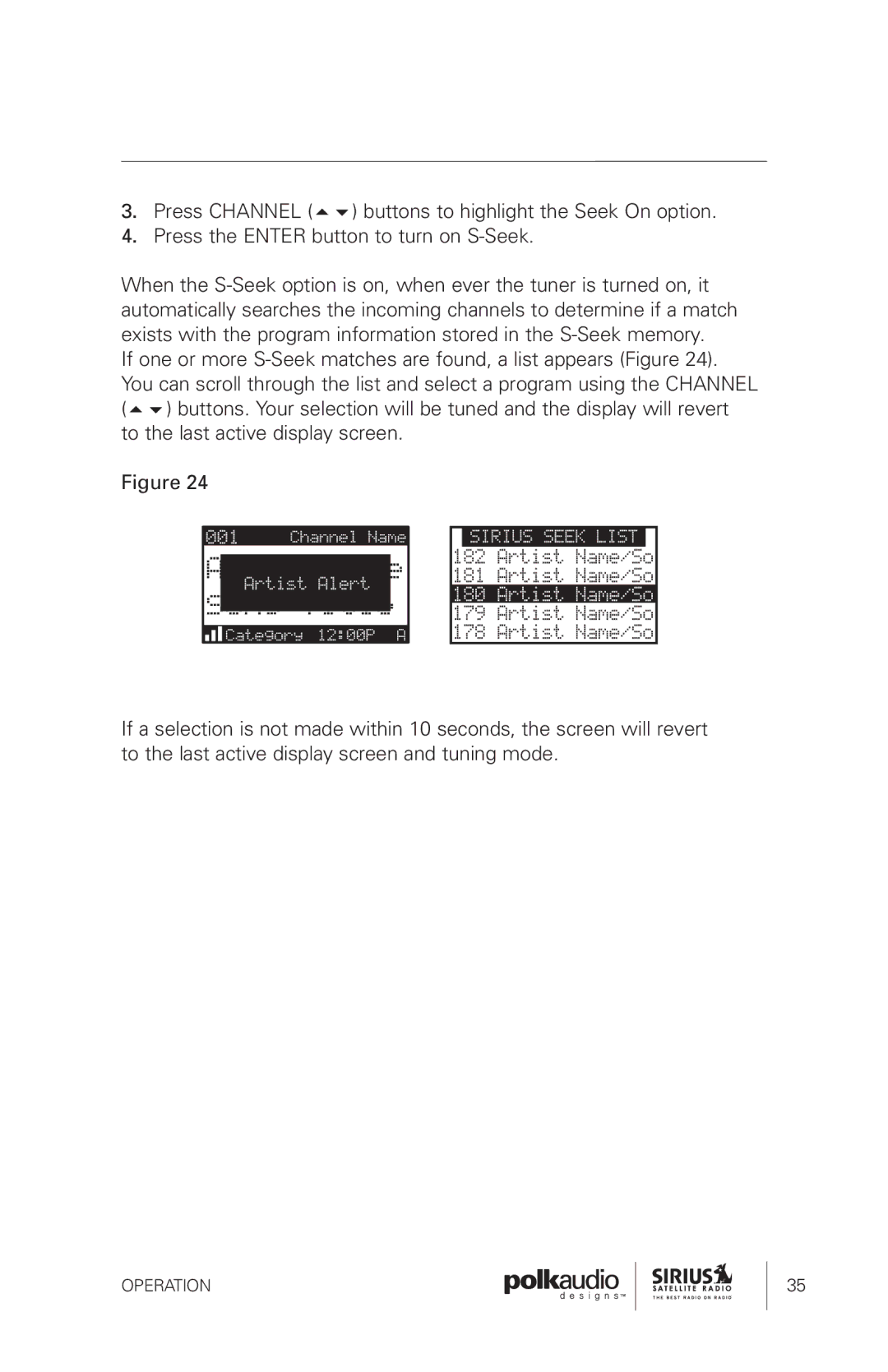 Sirius Satellite Radio SRH1000 manual Operation 