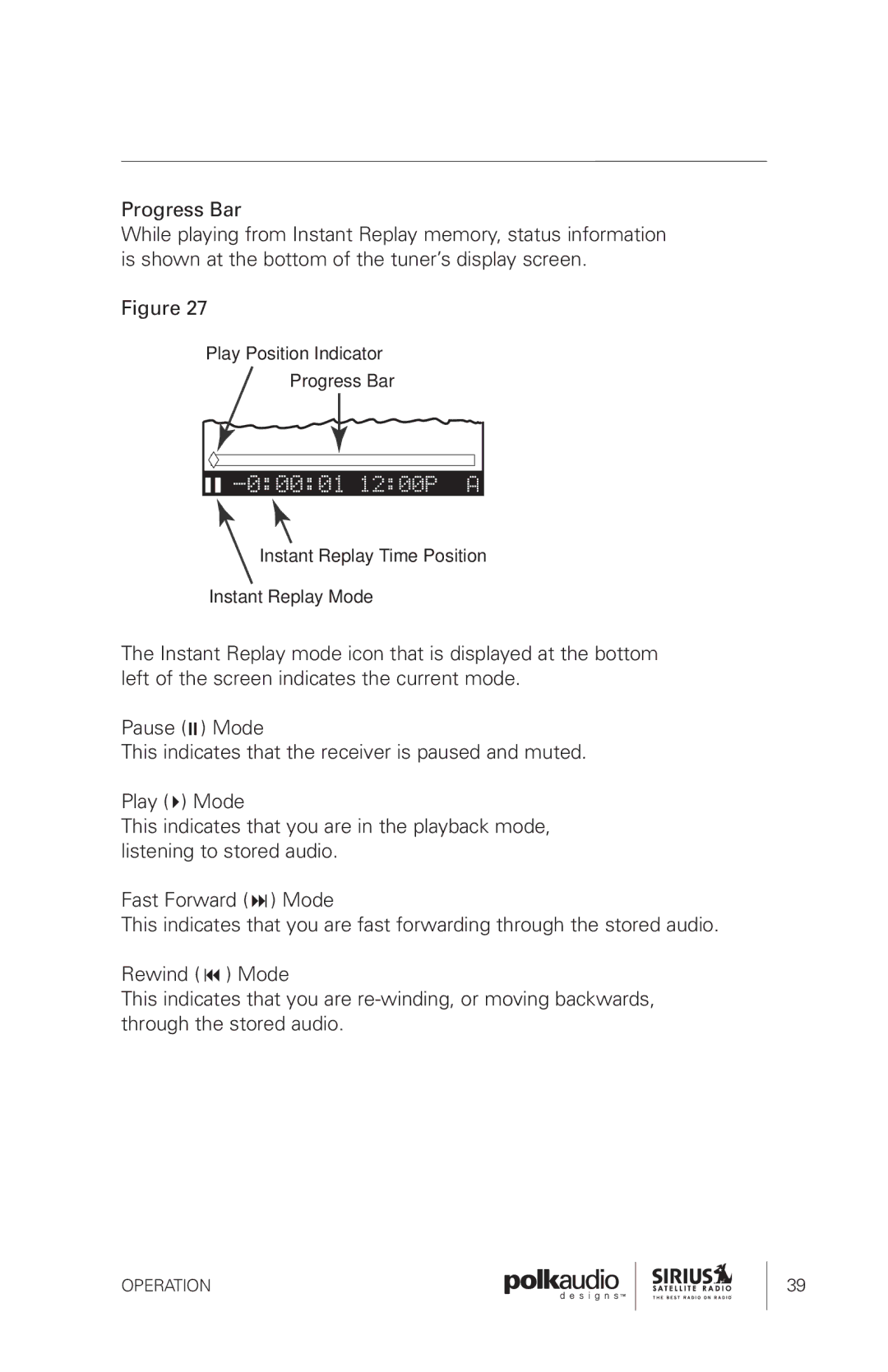 Sirius Satellite Radio SRH1000 manual Progress Bar 