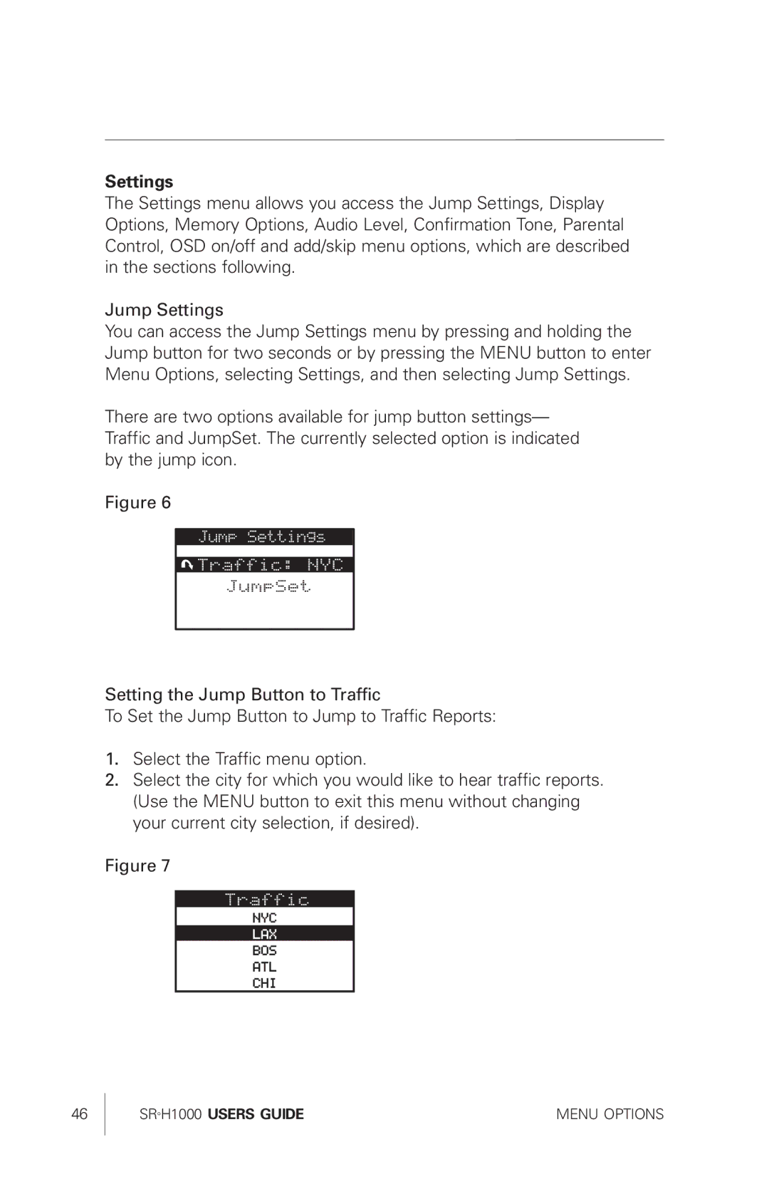 Sirius Satellite Radio SRH1000 manual Settings 