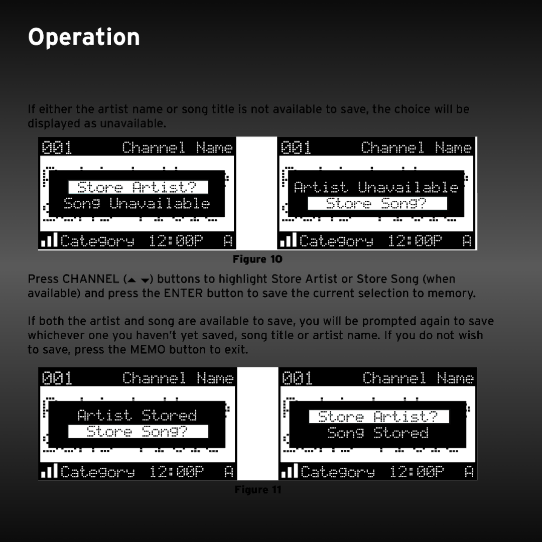 Sirius Satellite Radio SRH2000 manual Operation 