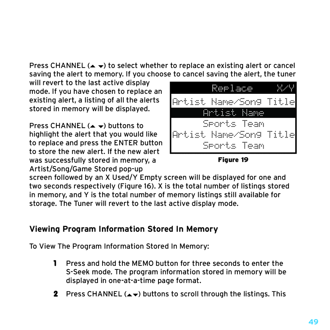 Sirius Satellite Radio SRH2000 manual Viewing Program Information Stored In Memory 