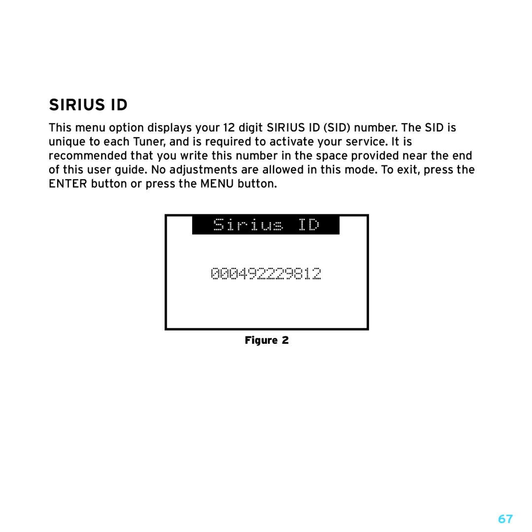 Sirius Satellite Radio SRH2000 manual Sirius ID 