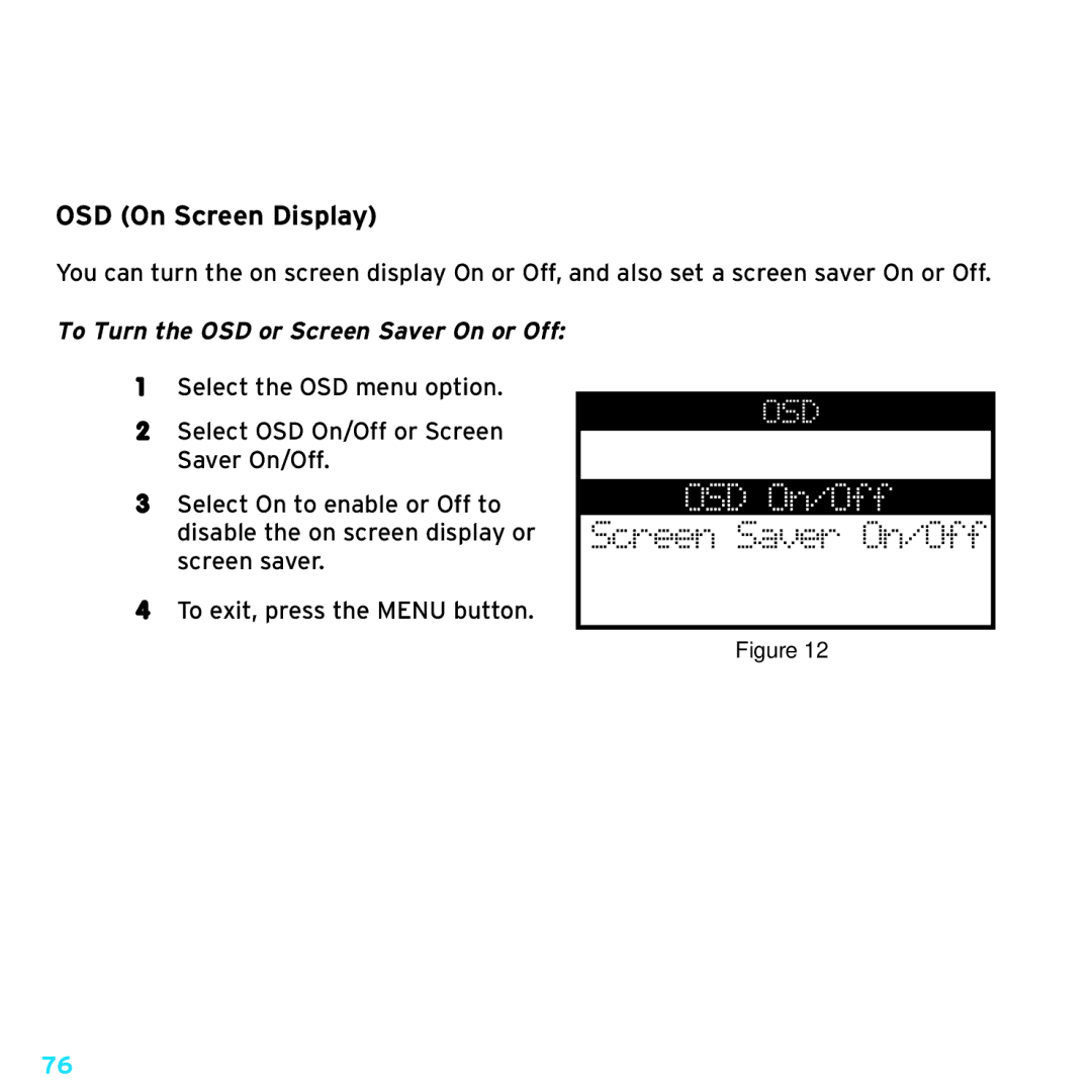 Sirius Satellite Radio SRH2000 manual OSD On/Off, OSD On Screen Display 