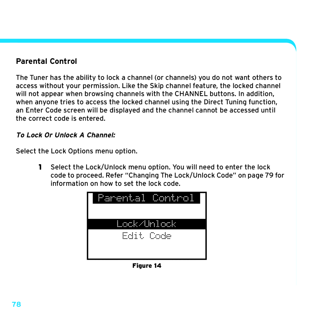 Sirius Satellite Radio SRH2000 manual Parental Control, To Lock Or Unlock a Channel 